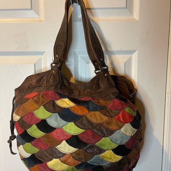 LUCKY BRAND Mult-Color leather & Suede Patchwork HOBO  large Shoulder Bag - Picture 2 of 15